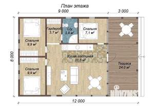 Дом 96м², 1-этажный, участок 4 сот.  