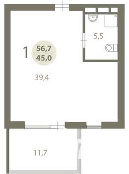 Студия квартира, на длительный срок, 57м2, 3/4 этаж