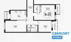 3-к квартира, вторичка, 89м2, 12/24 этаж
