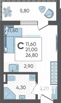 Студия квартира, строящийся дом, 27м2, 1/16 этаж