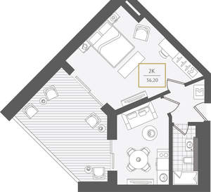 2-к квартира, вторичка, 57м2, 9/10 этаж