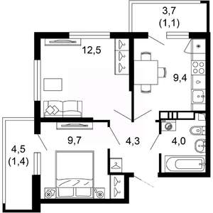2-к квартира, вторичка, 42м2, 14/17 этаж