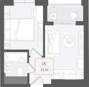 1-к квартира, вторичка, 33м2, 5/10 этаж