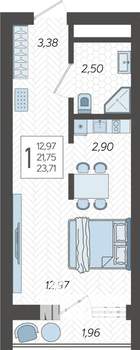 Студия квартира, строящийся дом, 24м2, 13/19 этаж