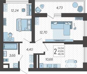 2-к квартира, вторичка, 48м2, 9/19 этаж