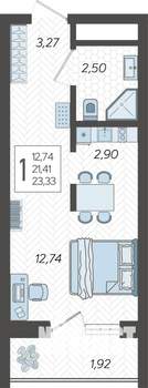 Студия квартира, строящийся дом, 24м2, 12/19 этаж