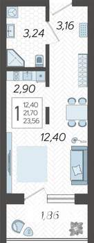 Студия квартира, строящийся дом, 24м2, 1/19 этаж