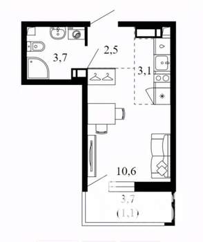 Студия квартира, вторичка, 21м2, 15/17 этаж