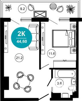 2-к квартира, строящийся дом, 45м2, 3/10 этаж