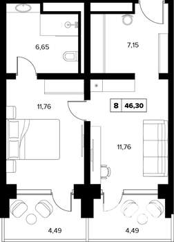 2-к квартира, вторичка, 46м2, 8/16 этаж