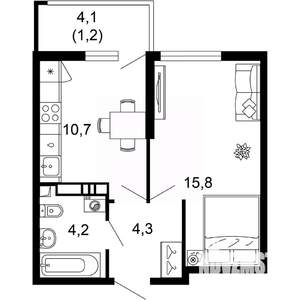 1-к квартира, вторичка, 36м2, 6/17 этаж