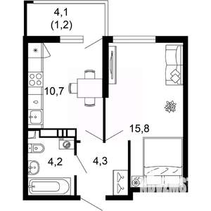 1-к квартира, вторичка, 36м2, 12/17 этаж
