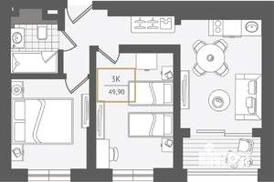 3-к квартира, вторичка, 51м2, 4/10 этаж