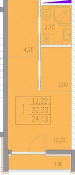 Студия квартира, вторичка, 22м2, 12/19 этаж
