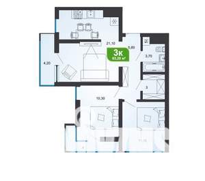 3-к квартира, вторичка, 64м2, 12/19 этаж