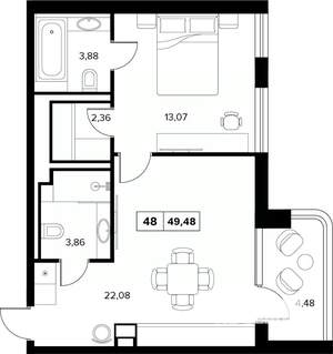 2-к квартира, вторичка, 49м2, 6/16 этаж