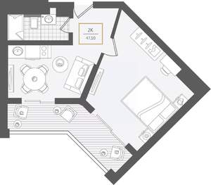 2-к квартира, вторичка, 47м2, 4/10 этаж