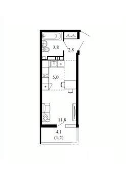 Студия квартира, вторичка, 25м2, 11/17 этаж