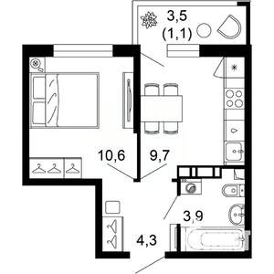 1-к квартира, вторичка, 30м2, 2/12 этаж