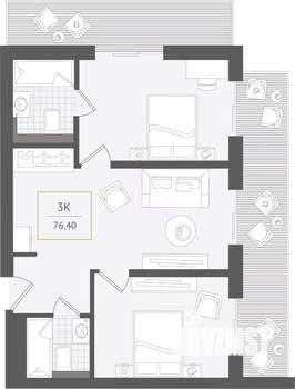 3-к квартира, вторичка, 76м2, 10/10 этаж