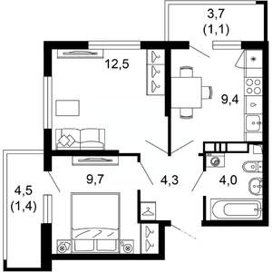2-к квартира, вторичка, 42м2, 4/17 этаж