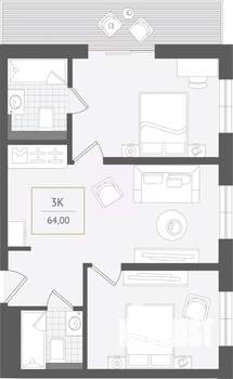 3-к квартира, вторичка, 64м2, 3/10 этаж