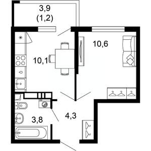 1-к квартира, вторичка, 30м2, 4/17 этаж