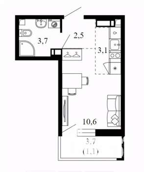 Студия квартира, вторичка, 21м2, 15/17 этаж