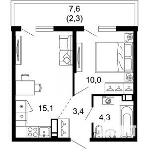 1-к квартира, вторичка, 35м2, 3/17 этаж