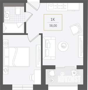 1-к квартира, вторичка, 38м2, 6/10 этаж