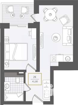 2-к квартира, вторичка, 42м2, 4/10 этаж