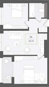 3-к квартира, вторичка, 61м2, 8/10 этаж