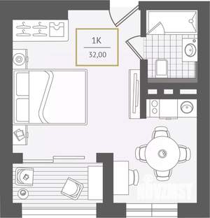 1-к квартира, вторичка, 32м2, 8/10 этаж