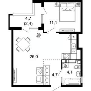 1-к квартира, вторичка, 48м2, 8/17 этаж