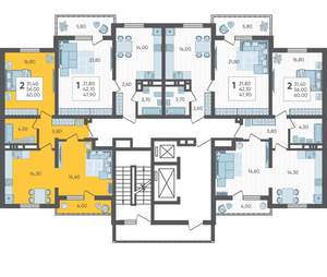 2-к квартира, вторичка, 60м2, 6/16 этаж