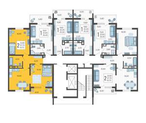2-к квартира, строящийся дом, 62м2, 6/10 этаж