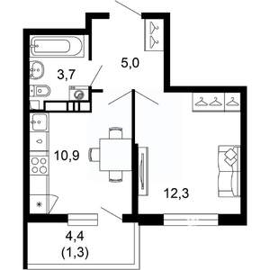1-к квартира, вторичка, 33м2, 7/17 этаж