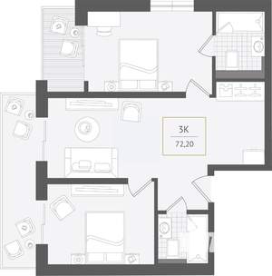 3-к квартира, вторичка, 72м2, 8/10 этаж