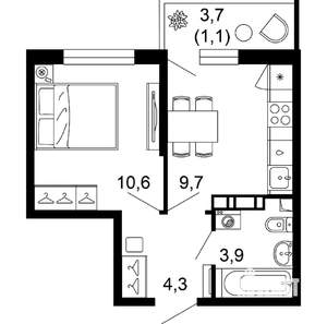 1-к квартира, вторичка, 28м2, 2/12 этаж