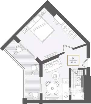 2-к квартира, вторичка, 48м2, 3/10 этаж