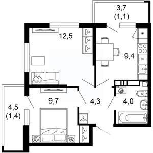 2-к квартира, вторичка, 42м2, 5/17 этаж