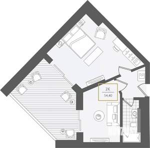 2-к квартира, вторичка, 57м2, 2/10 этаж