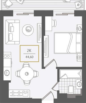 2-к квартира, вторичка, 45м2, 9/10 этаж