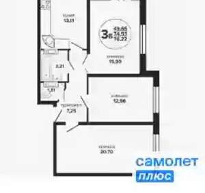3-к квартира, вторичка, 76м2, 12/24 этаж