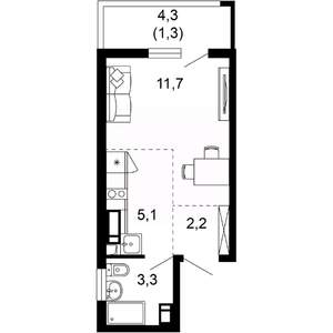 1-к квартира, вторичка, 24м2, 12/17 этаж