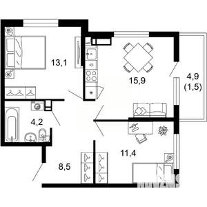 2-к квартира, вторичка, 55м2, 3/17 этаж