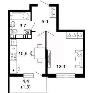 1-к квартира, вторичка, 33м2, 14/17 этаж