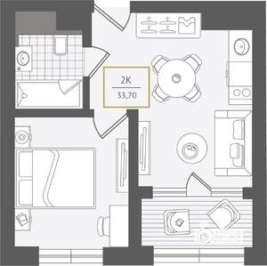 2-к квартира, вторичка, 35м2, 2/10 этаж