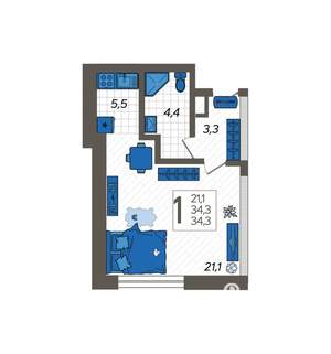 Студия квартира, вторичка, 37м2, 1/12 этаж