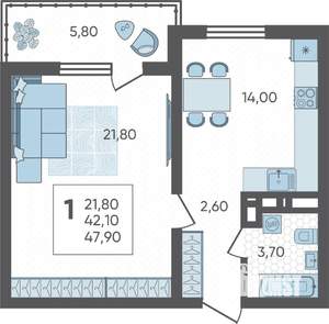 1-к квартира, строящийся дом, 48м2, 2/16 этаж